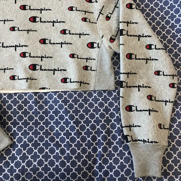 Champion, size S, grey patterned, cropped crew-neck sweater - Picture 2 of 5